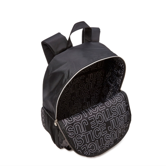 Justice Backpack Set (Bag & Lunch Bag) Black & Purple/Silver #New - Picture 5 of 6